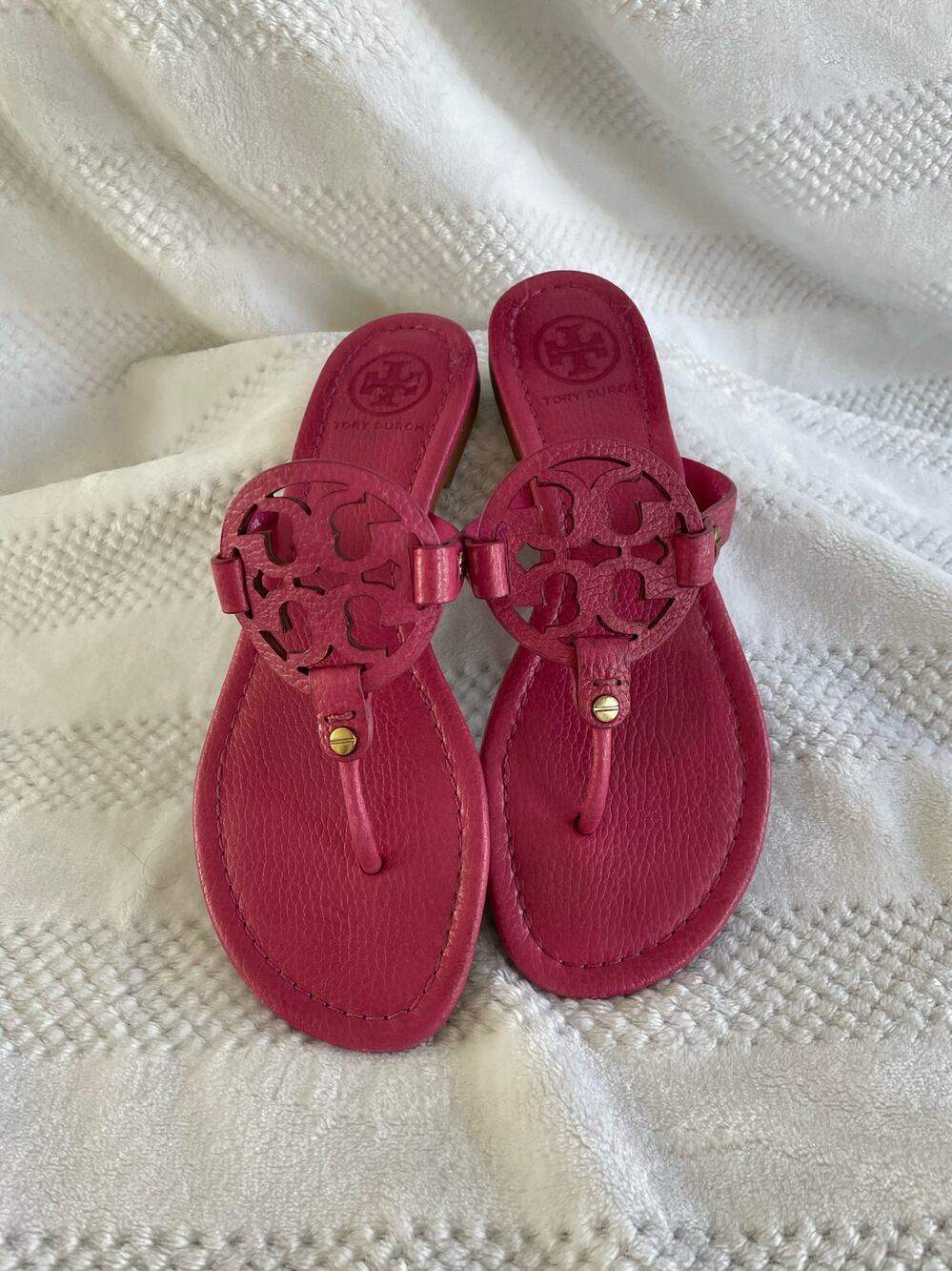Tory Burch Pink Leather Miller Sandals Size 8